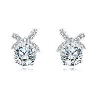 wholesale 925 Sterling Silver Elegant Moissanite Bow Earrings In Sterling Silver-undefined