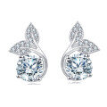 wholesale 925 Sterling Silver Elegant Moissanite Leaf Earrings In Sterling Silver With Sparkling Accents-0-0