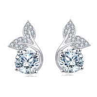 wholesale 925 Sterling Silver Elegant Moissanite Leaf Earrings In Sterling Silver With Sparkling Accents-undefined
