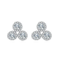 wholesale 925 Sterling Silver **triple Moissanite Cluster Earrings In Plated with White Gold**-undefined