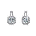 wholesale 925 Sterling Silver Elegant Cushion-cut Moissanite Halo Earrings With Pavé Accents In Sterling Silver-0-0