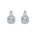 wholesale 925 Sterling Silver Elegant Cushion-cut Moissanite Halo Earrings With Pavé Accents In Sterling Silver-0-5