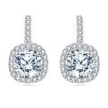 wholesale 925 Sterling Silver Elegant Square Halo Moissanite Earrings With Round Center Stone-0-4