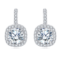 wholesale 925 Sterling Silver Elegant Square Halo Moissanite Earrings With Round Center Stone-0-0