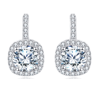 wholesale 925 Sterling Silver Elegant Square Halo Moissanite Earrings With Round Center Stone-undefined