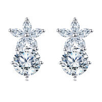 wholesale 925 Sterling Silver Elegant Floral Moissanite Stud Earrings-undefined