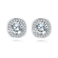 wholesale 925 Sterling Silver Elegant Moissanite Halo Stud Earrings In Silver Setting-undefined