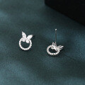 wholesale 925 Sterling Silver Butterfly Zircon Heart Stud Earrings-0-1