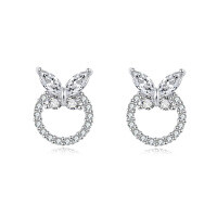 wholesale 925 Sterling Silver Butterfly Zircon Heart Stud Earrings-undefined