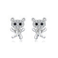 wholesale 925 Sterling Silver **heart-shaped Zircon Earrings With Pavé Accents And Black Onyx Eyes**-0-1