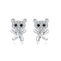 wholesale 925 Sterling Silver **heart-shaped Zircon Earrings With Pavé Accents And Black Onyx Eyes**-0-0