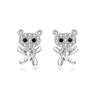 wholesale 925 Sterling Silver **heart-shaped Zircon Earrings With Pavé Accents And Black Onyx Eyes**-undefined