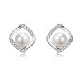 wholesale 925 Sterling Silver Elegant Pearl & Zircon Twisted Hoop Earrings-0-1