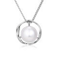 wholesale 925 Sterling Silver Elegant Pearl Necklace With Silver Chain And Modern Circular Pendant Design-0-1