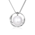 wholesale 925 Sterling Silver Elegant Pearl Necklace With Silver Chain And Modern Circular Pendant Design-0-0