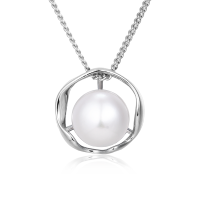 wholesale 925 Sterling Silver Elegant Pearl Necklace With Silver Chain And Modern Circular Pendant Design-style