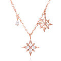 wholesale 925 Sterling Silver Elegant Rose Plated With Gold Zircon-studded Starburst Pendant Necklace With Matching Earrings: Timeless Luxury Jewelry Set-0-1