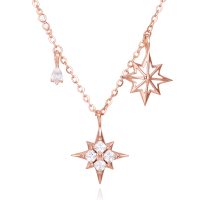 wholesale 925 Sterling Silver Elegant Rose Plated With Gold Zircon-studded Starburst Pendant Necklace With Matching Earrings: Timeless Luxury Jewelry Set-style