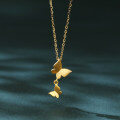 wholesale 925 Sterling Silver Elegant Plated With Gold Butterfly Necklace With Double Charm Design-0-5
