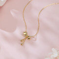 wholesale 925 Sterling Silver Elegant Plated With Gold Bow Necklace With Zircon Accents-0-5