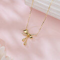 wholesale 925 Sterling Silver Elegant Plated With Gold Bow Necklace With Zircon Accents-0-4