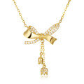 wholesale 925 Sterling Silver Elegant Plated With Gold Bow Necklace With Zircon Accents-0-1