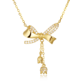wholesale 925 Sterling Silver Elegant Plated With Gold Bow Necklace With Zircon Accents-0-0