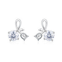 wholesale 925 Sterling Silver Elegant Silver Rose Petal Earrings With Twisted Design And Sparkling Round Gems-undefined