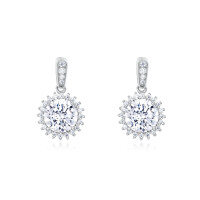 wholesale 925 Sterling Silver Plated with White Gold Moissanite Halo Drop Earrings With Radiant Center Stones-undefined