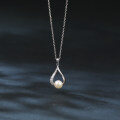 wholesale 925 Sterling Silver Elegant Pearl & Zircon Teardrop Pendant Necklace In Sterling Silver-0-4