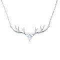 wholesale 925 Sterling Silver Elegant Deer Antler Necklace With Heart Gemstone Pendant-0-1