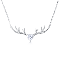wholesale 925 Sterling Silver Elegant Deer Antler Necklace With Heart Gemstone Pendant-style