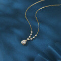 wholesale 925 Sterling Silver Elegant Plated With Gold Necklace With Teardrop Zircon Pendant And Sparkling Chain Accents-0-3
