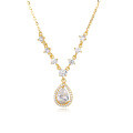 wholesale 925 Sterling Silver Elegant Plated With Gold Necklace With Teardrop Zircon Pendant And Sparkling Chain Accents-0-0