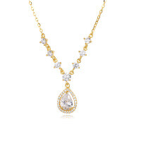 wholesale 925 Sterling Silver Elegant Plated With Gold Necklace With Teardrop Zircon Pendant And Sparkling Chain Accents-style
