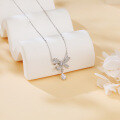 wholesale 925 Sterling Silver Elegant Zircon Bow Necklace With Teardrop Pendant-0-4