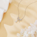 wholesale 925 Sterling Silver Elegant Zircon Bow Necklace With Teardrop Pendant-0-3