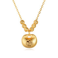 wholesale 925 Sterling Silver Elegant Plated With Gold Beaded Necklace With Engraved Chinese Character Pendant-style