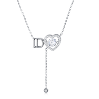 wholesale 925 Sterling Silver Elegant Silver Heart Moissanite Necklace With Brand Initials-style