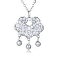 wholesale 925 Sterling Silver Elegant Moissanite Floral Pendant Necklace With Dangling Spheres-0-1