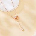 wholesale 925 Sterling Silver Elegant Rose Plated With Gold Interlocking Circles Moissanite Accent Necklace-0-4