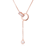wholesale 925 Sterling Silver Elegant Rose Plated With Gold Interlocking Circles Moissanite Accent Necklace-style