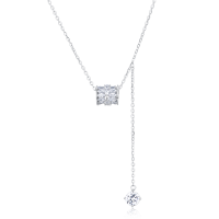 wholesale 925 Sterling Silver **elegant Moissanite Square Pendant Necklace With Dangling Charms – Timeless Luxury Jewelry**-style