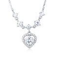 wholesale 925 Sterling Silver Elegant Silver Heart Moissanite Necklace With Sparkling Accents-0-0
