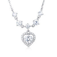 wholesale 925 Sterling Silver Elegant Silver Heart Moissanite Necklace With Sparkling Accents-style