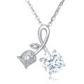 wholesale 925 Sterling Silver Elegant Moissanite Ribbon Necklace With Silver Chain And Sparkling Leaf Accents-0-1