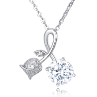 wholesale 925 Sterling Silver Elegant Moissanite Ribbon Necklace With Silver Chain And Sparkling Leaf Accents-style