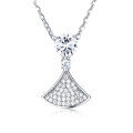 wholesale 925 Sterling Silver Elegant Moissanite Fan Pendant Necklace With Cascading Sparkles-0-0