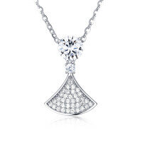 wholesale 925 Sterling Silver Elegant Moissanite Fan Pendant Necklace With Cascading Sparkles-