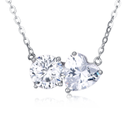 wholesale 925 Sterling Silver Elegant Double Moissanite Pendant Necklace In Plated with White Gold-style